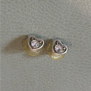 Heart-Shaped Silver Earrings with Crystal Accents